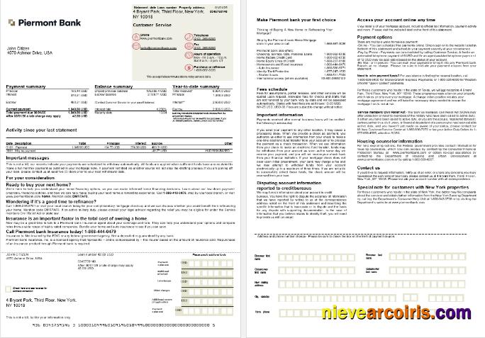 USA Piermont bank mortgage statement, 2 pages